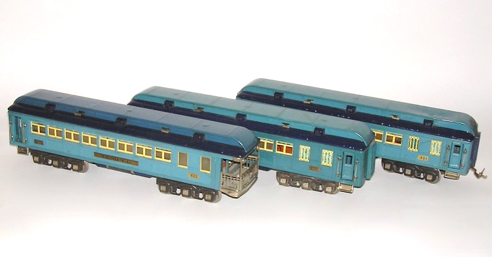 LIONEL Blue Comet Std. Gauge Passenger Cars No. 420 421 422