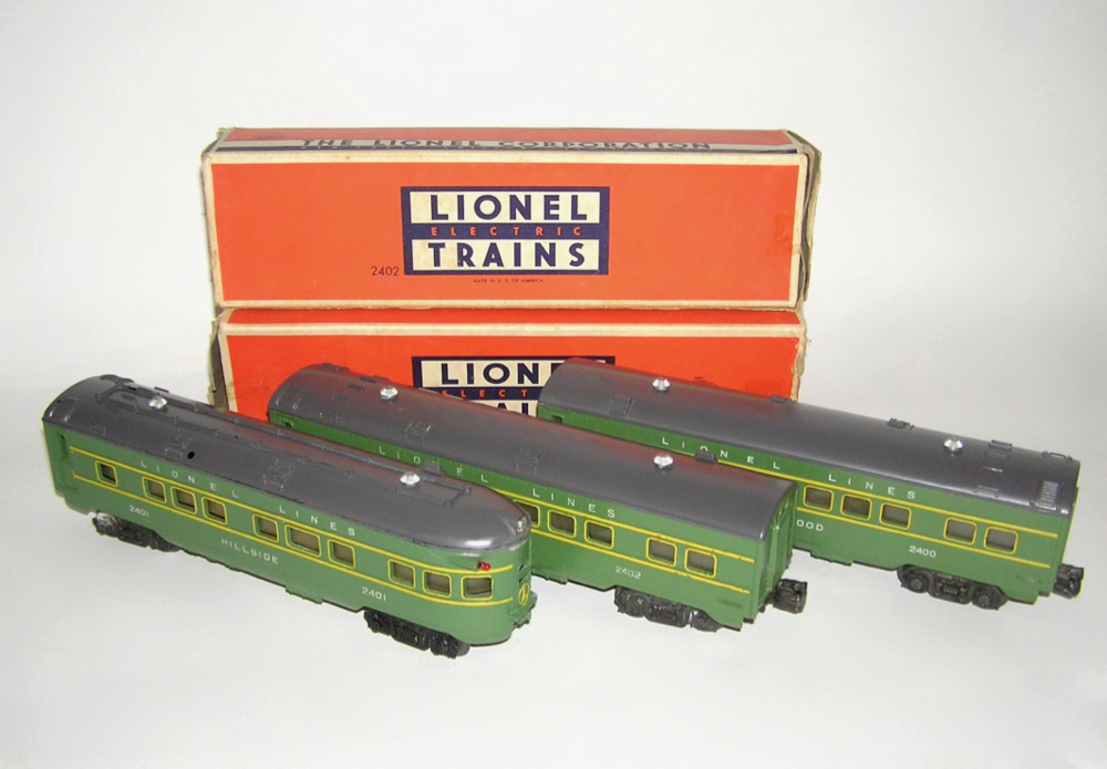 Set of (3) Lionel O gauge Passenger Cars 2400, 2401 2402 OBs