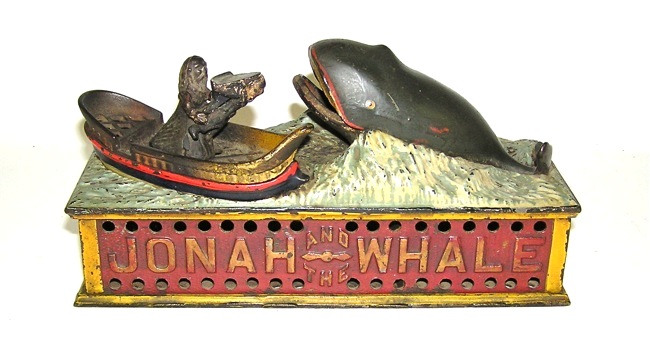 Shepard Jonah & Whale Cast Iron Mechanical Bank NO RESERVE