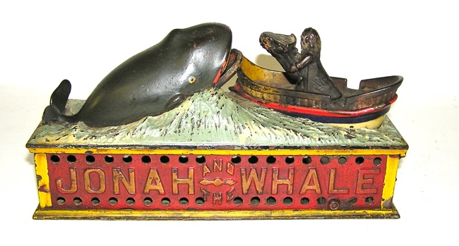 Shepard Jonah & Whale Cast Iron Mechanical Bank NO RESERVE