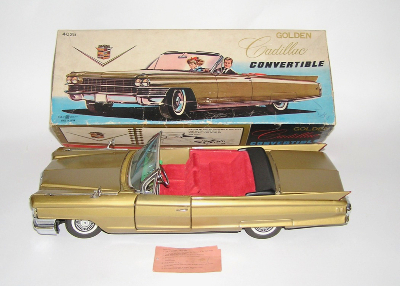 Bandai Japanese Tin Litho Battery Operated Golden Cadillac +BOX