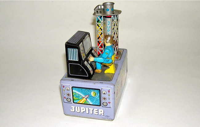 NOMURA 1950s Japan Jupiter Rocket Launcher Tin Litho Space
