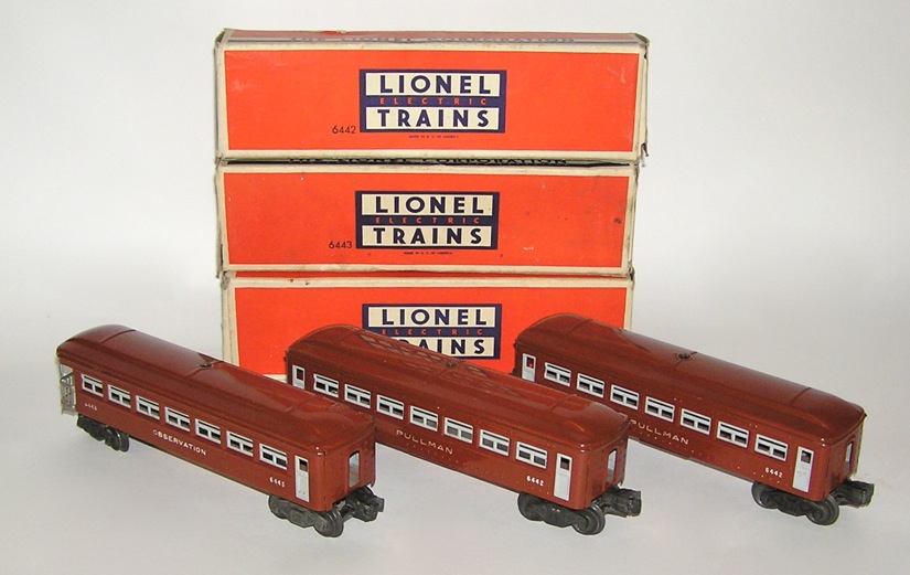 Set of (3) Lionel O Gauge Passenger Cars (2) 6442, 6443 & BOXES NR