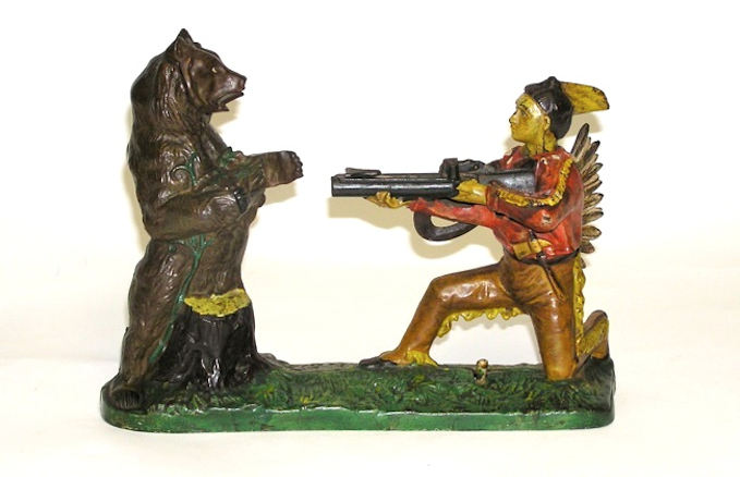 Indian Shooting Bear Mechanical Bank